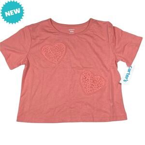 Carter's T-Shirt Girls Size 8 Pink Lace Hearts Short Sleeve Casual School NEW